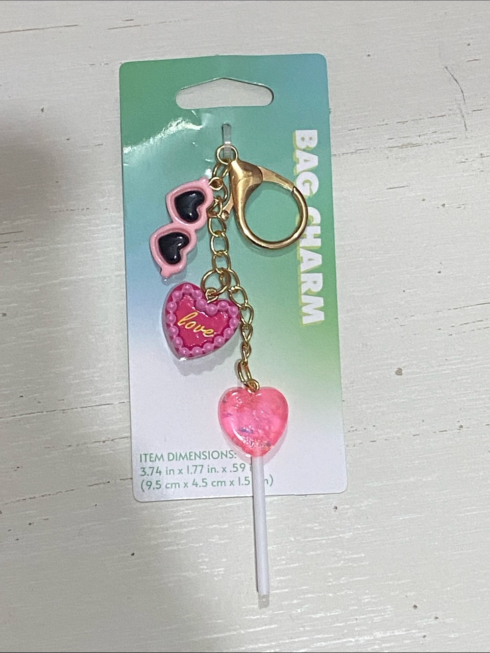 Pink Bag Charm with Sunglasses, Heart & Lollipop